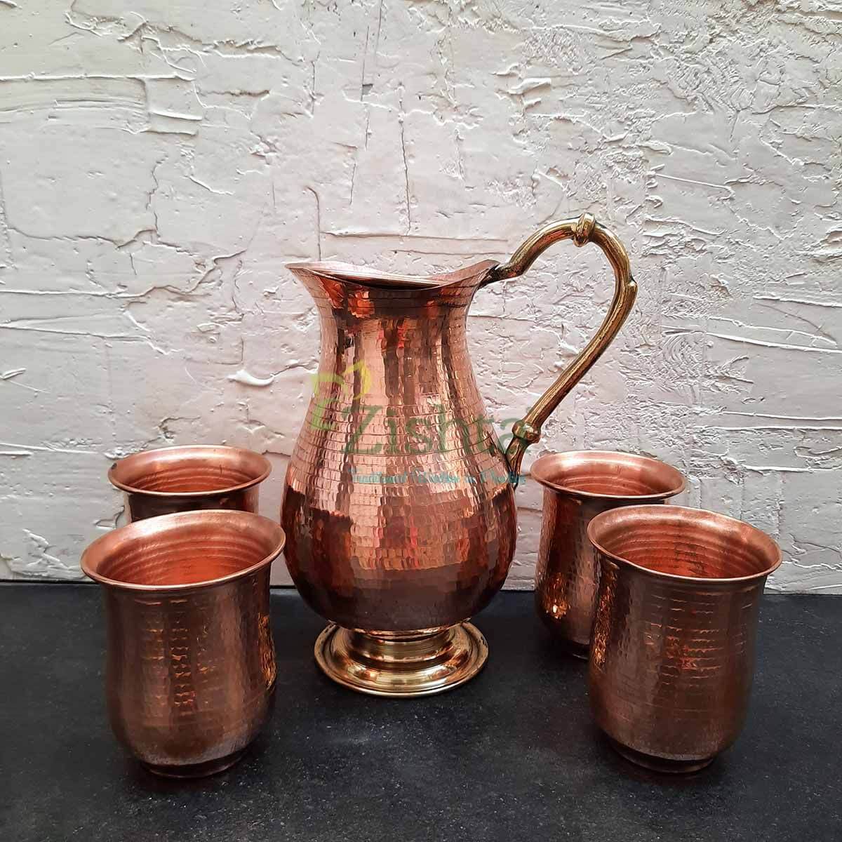 Copper Water Jug Curved Design 4 Glasses